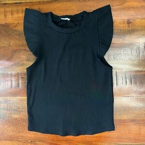 Blue Rain x Francesca’s Black Ribbed Ruffle Sleeve Top Size Large Stretchy